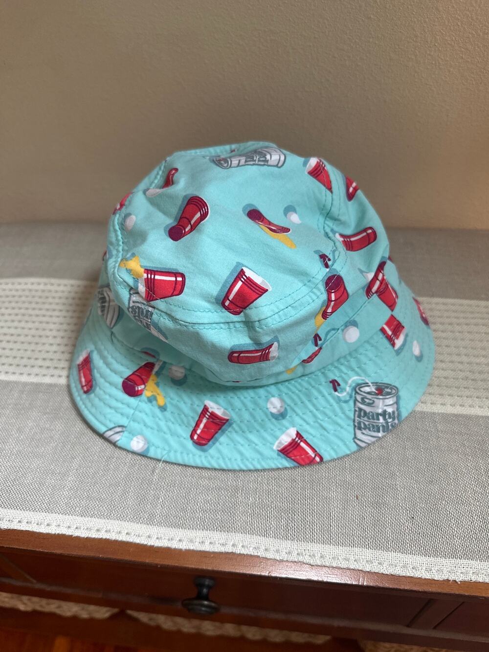 PARTY PANTS Red Solo Bucket Hat Blue with Party cups One Size